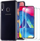 Hoesje Geschikt voor: Samsung Galaxy A20E - Transparant TPU Case & 2X Tempered Glas Combi - Transparant