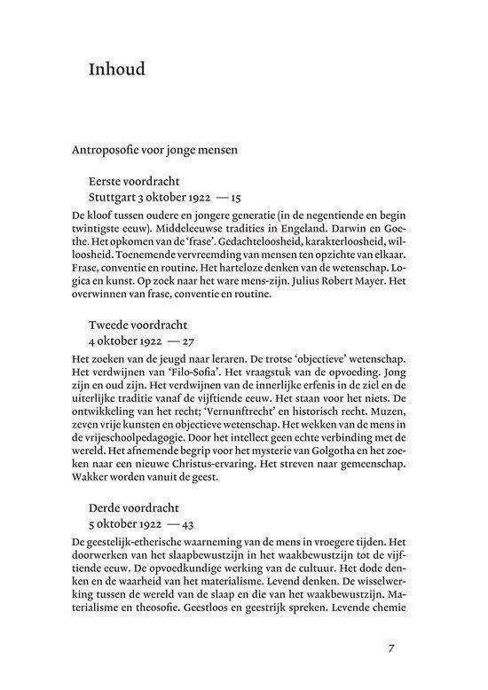 Pagina met inhoudsopgave, voordrachten van Rudolf Steiner en paginanummers.