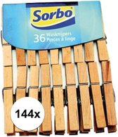 Sorbo Wasknijpers - Hout - 144 stuks (4x36)