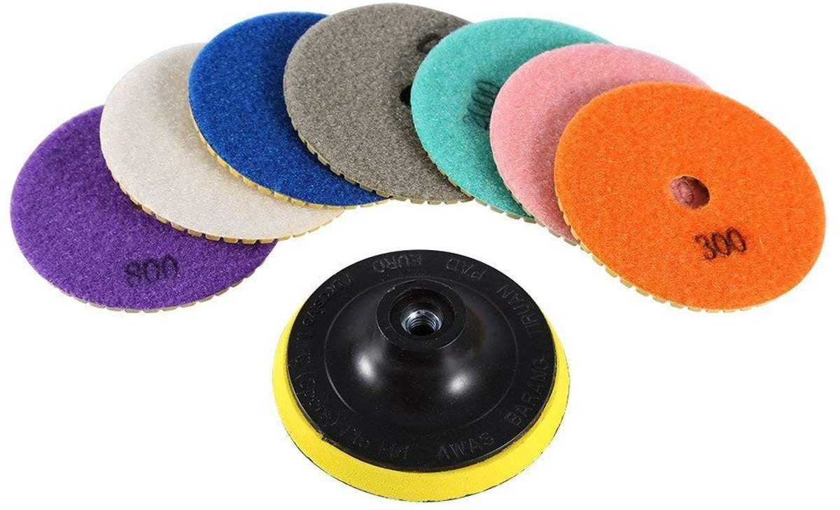 Diamant Polijstschijven Set 4 Inch (100mm) voor Marmer, Graniet en Beton – 8-delig Professioneel Verpakkingsset