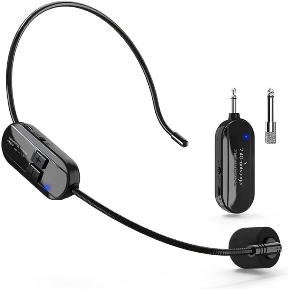 Draadloze Microfoon - Headset - 2,4 GHz - 50 m Bereik - 1 Stuk - Voor Sprekers, Tourguides, Fitnessinstructeurs Wit