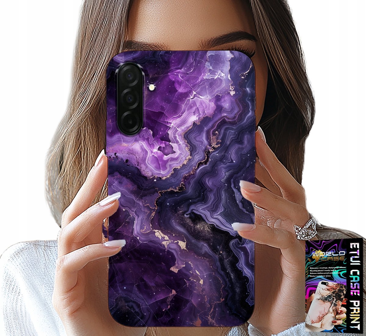 HOESJE VOOR SAMSUNG GALAXY A26 5G - PAARS MARMER MODIEUS VOOR DAMES + GLAS