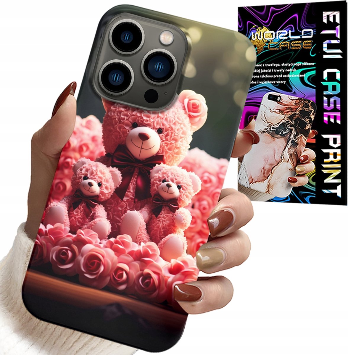 HOESJE VOOR IPHONE 16 PRO - ROSE BEAR FAMILIE CADEAU + FILM
