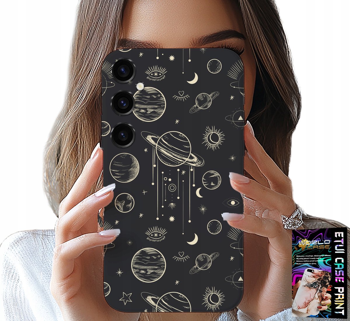 HOESJE VOOR SAMSUNG GALAXY A04S - RUIMTEPLANETEN, STERREN, MAAN + GLAS