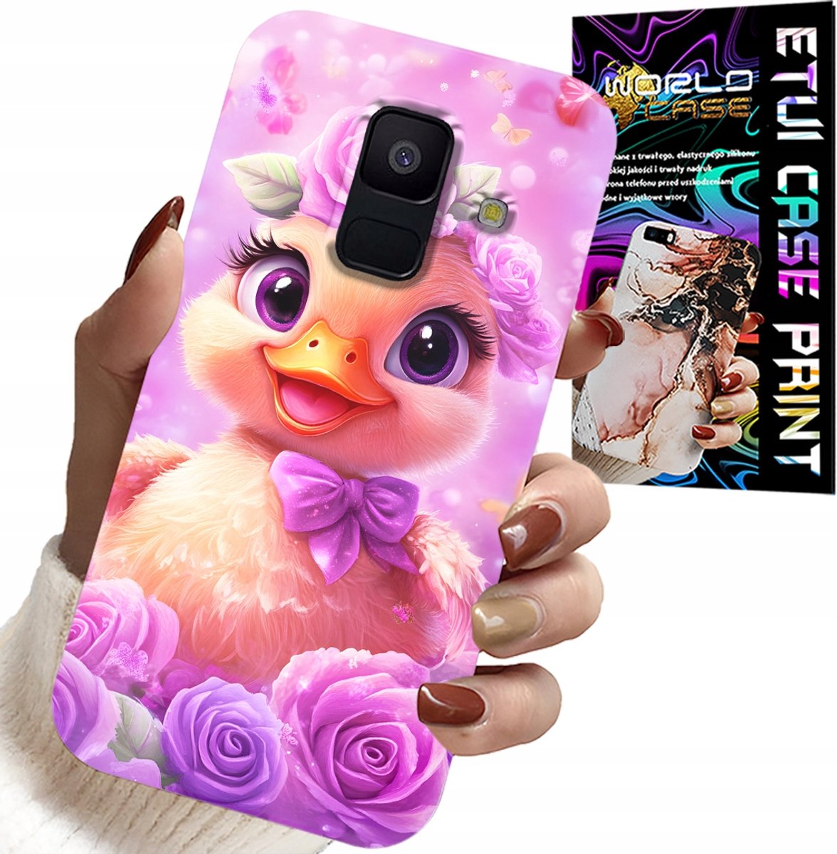 HOESJE VOOR SAMSUNG A6 2018 - SCHATTIG EENDJE OP EEN ROZE ACHTERGROND