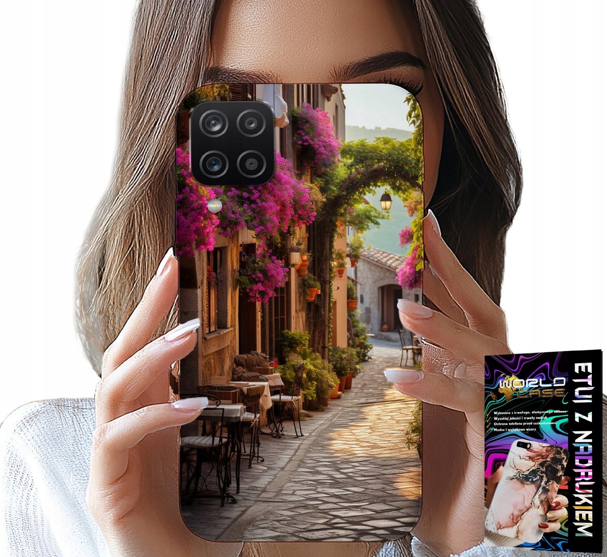 HOESJE VOOR SAMSUNG GALAXY A22 5G - SCHILDERACHTIGE STRAAT MET EEN CAFÉ + GLAS