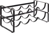 5Five Flessenrek - zwart - staal - 42 x 20 x 10 cm - 4 flessen - stapelbaar - wijnrek