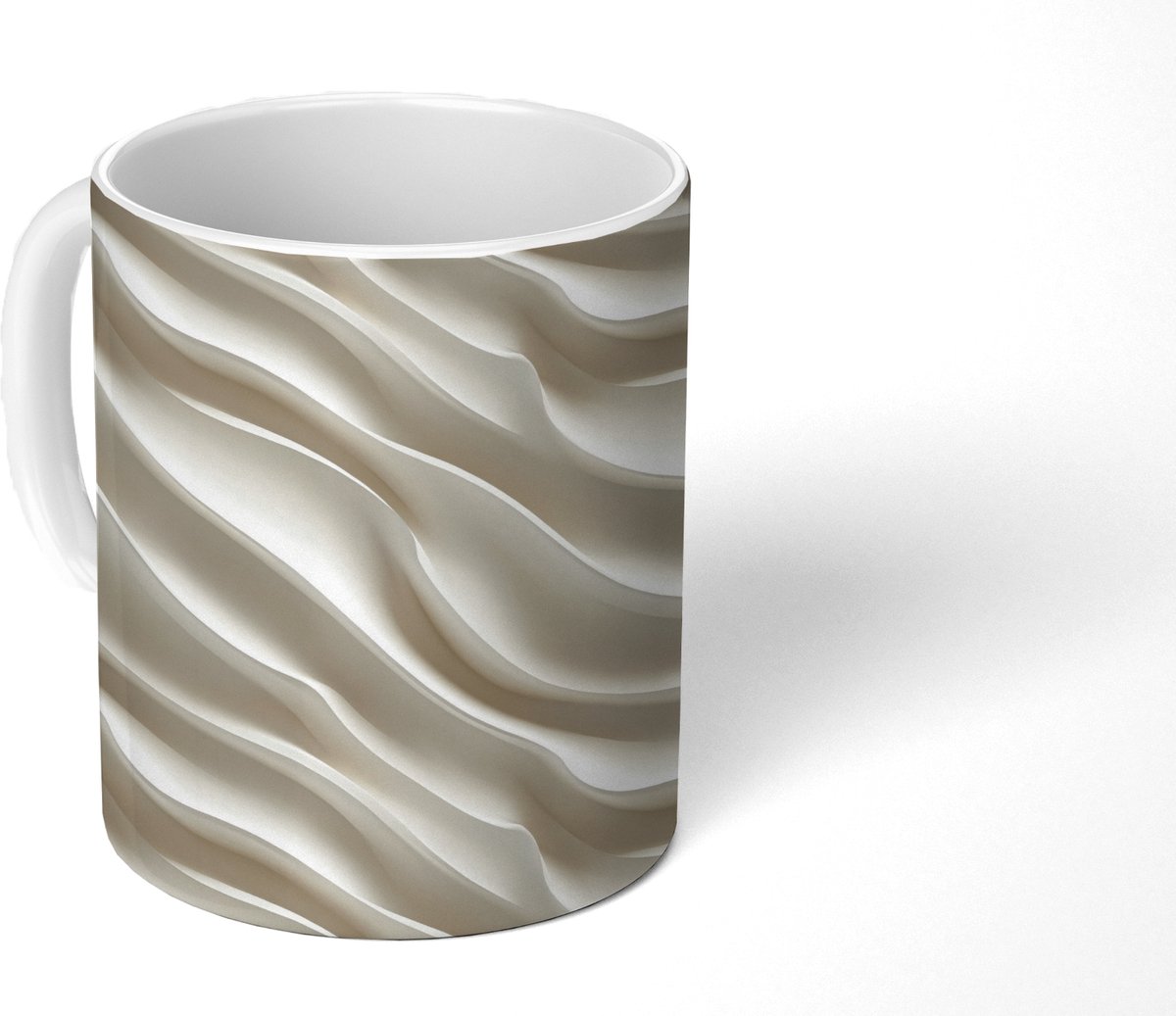 Mok - Koffiemok - Diagonaal - Golven - Crème - Mokken - 350 ML - Beker - Koffiemokken - Theemok