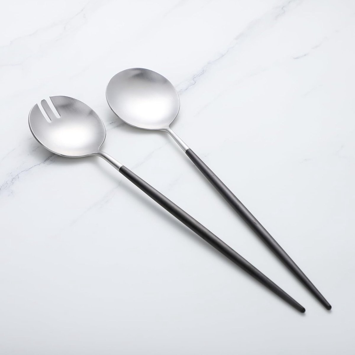 Salade Servers - Lepel Vork Set - Eten Serveren - Titanium Plating - 11.4 Inch - Zwart Zilver