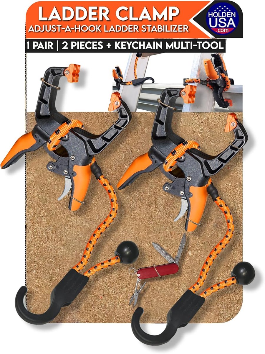 Ladderklem - Ladder Stabilisator - Veilig Dakwerk - Snelle Installatie - 15x8x5 cm - Zwart Oranje