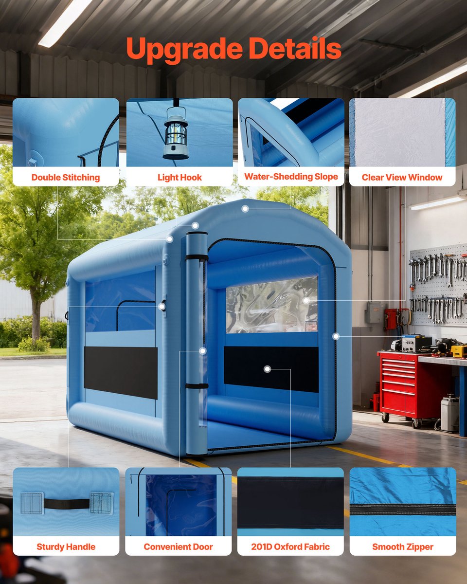 VEVOR Opblaasbare Spuitcabine 3 X 2,5 X 2,5 M, Spuitcabine Tent met 550 W Blower & Luchtfiltersysteem, Rond Dak, 210D Oxford Stof, Spuitverven voor Metalen Auto-Onderdelen — cadeau in Cadeau-ideeën - foto 8
