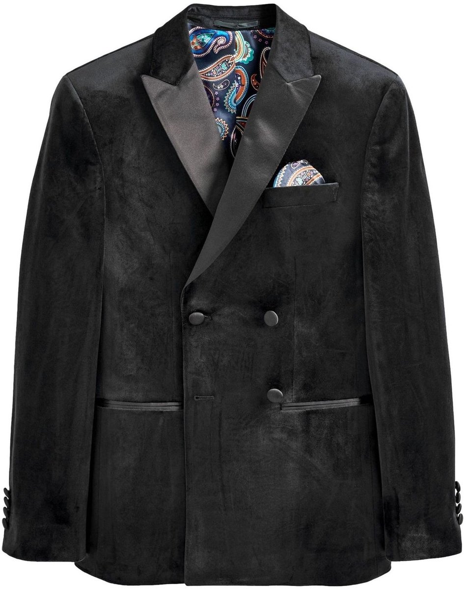 Next - Heren - Slim-fit fluwelen blazer met dubbele rij knopen - Regular - Zwart