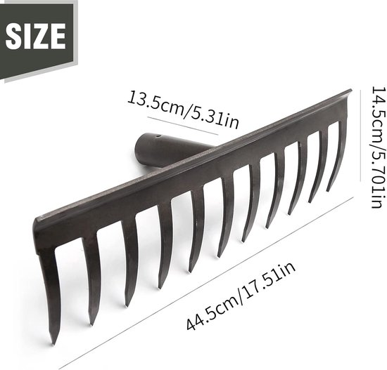 Harkop Vervanging - Tuin Hark - Bladeren Verzamelen - 11 Tandig Ontwerp - 39cm Breed - Metaal — afbeelding 5