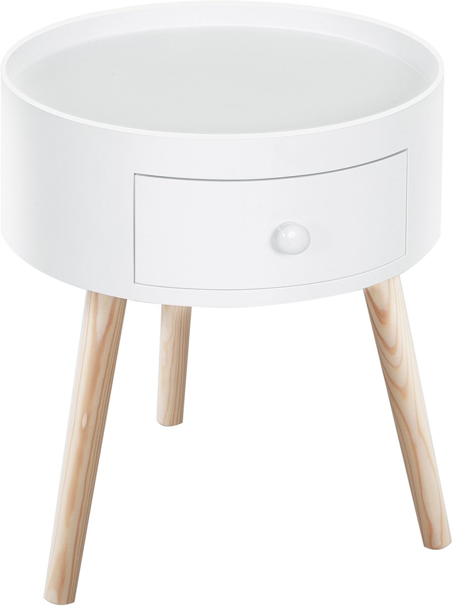 Wishdor - Ronde Salontafel Met Lade - Scandinavisch - Voor Woonkamer Of Slaapkamer - Hout - Wit - 38 X 38 X 45 Cm
