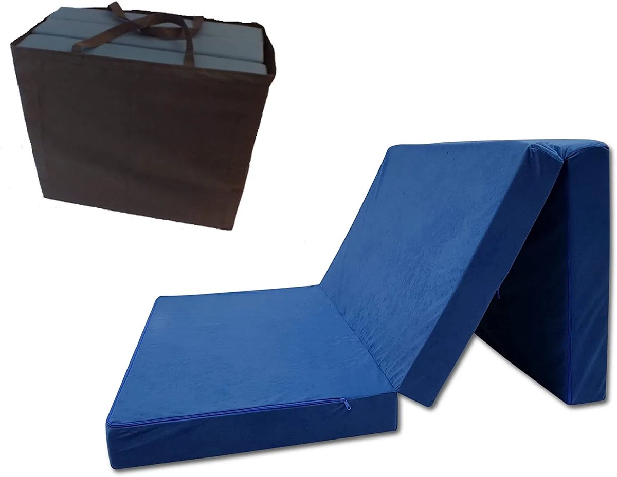 Opvouwbaar Logeermatras 80 x 200 x 10 cm – Schuim Matras met Afneembare Hoes, Compact en Draagbaar, Perfect voor Gasten, Camping en Thuisgebruik, blauw