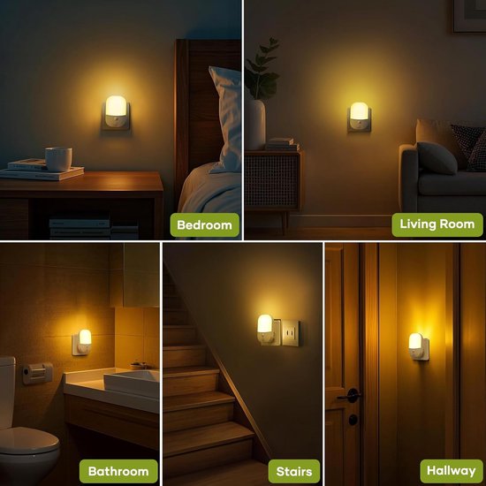 2 Stuks LED Nachtlampje Met Lichtsensor Stopcontact Nachtverlichting Wit - 5 Helderheidsniveaus Automatische Aan-Uit Schakelaar Energiezuinig van Merkloos — afbeelding 3