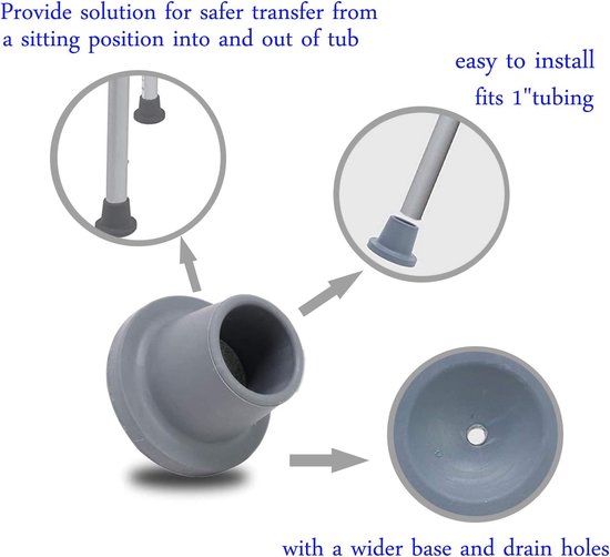 Douchestoel Voeten - Badkruk Onderdelen - Veilige Douche - Antislip Rubber - 1 Inch - Grijs — afbeelding 4
