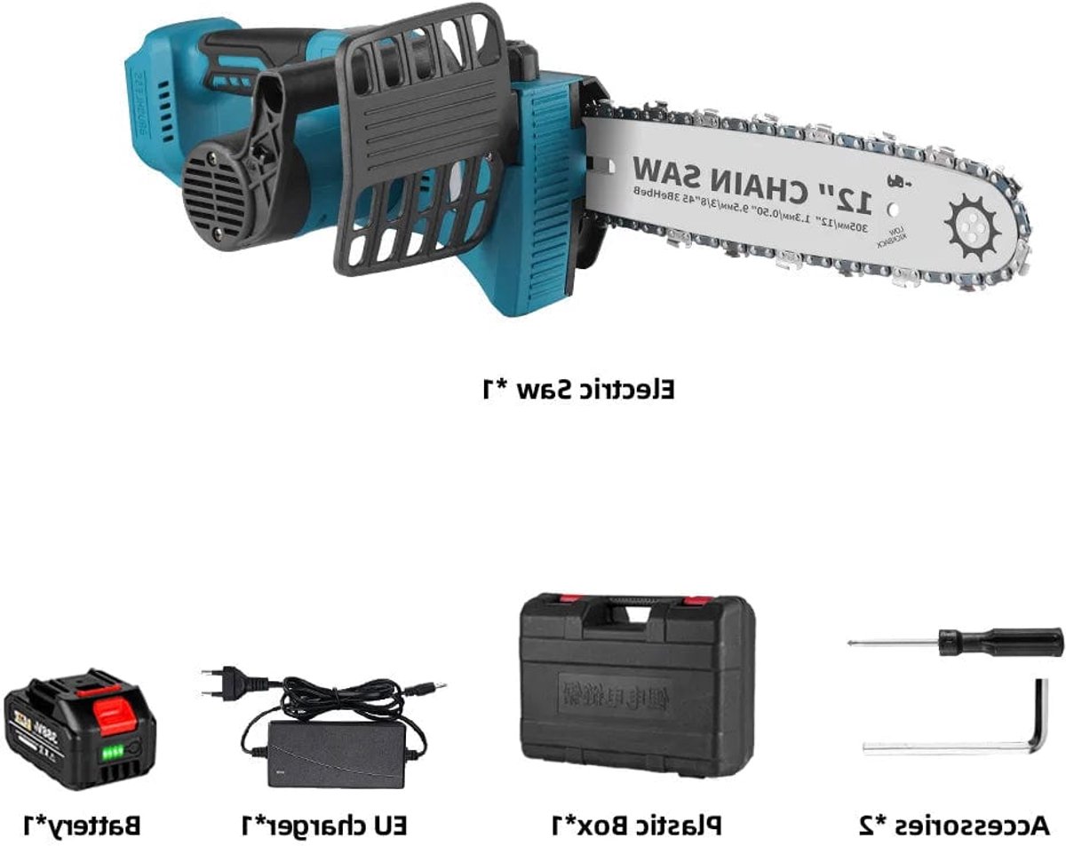 Kettingzaag - Snoeizaag - Takkenzaag - Handzaag - Mini - Draadloze - Elektrische - 12 Inch - Brushless Motor - en LED Display – 18000RPM - Inclusief 1x 18V Accu en Oplader