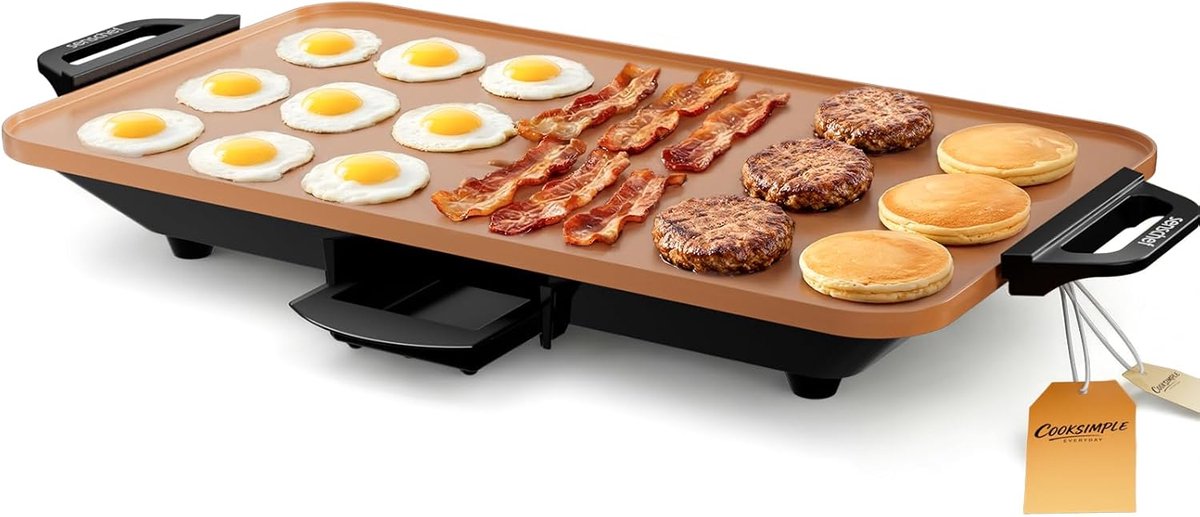 Elektrische Grillplaat - Bakplaat Koekenpan - Familiediners Bereiden - Keramische Antiaanbaklaag - 50x30 cm - Koper