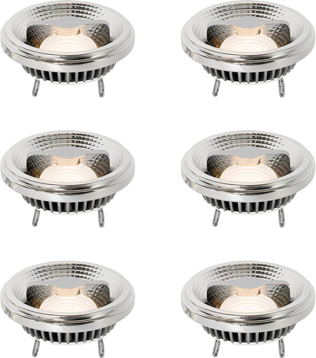 LUEDD Set van 6 G53 dimbare LED lampen 111mm 12W 600 lm 2700K