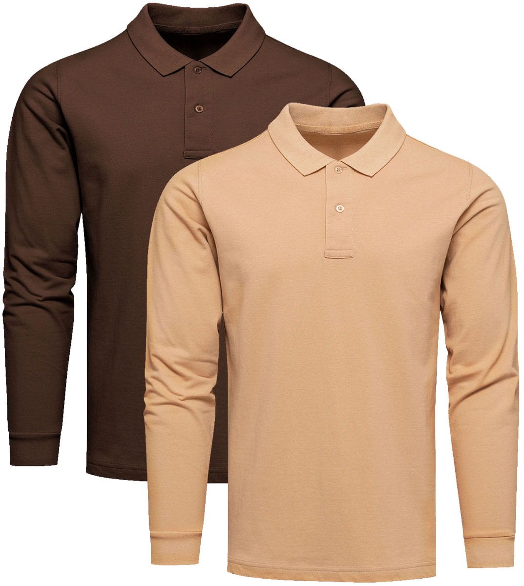 Recea - Longsleeve Polo - Bruin en Beige - 100% Katoen - XXL