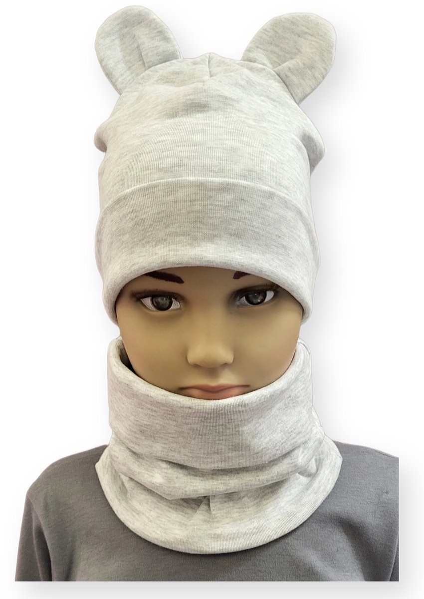 Dartomik - Kinderkleding Set - Czapka en Komin - Oren - Grijs Melange