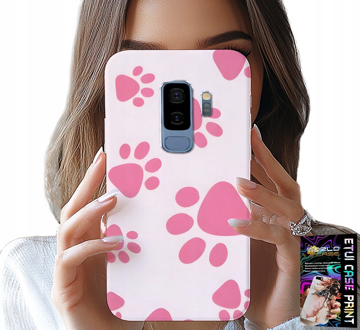 HOESJE VOOR SAMSUNG GALAXY S9 PLUS - ROZE HONDENPOTEN, ACHTERKANT, HOESJE