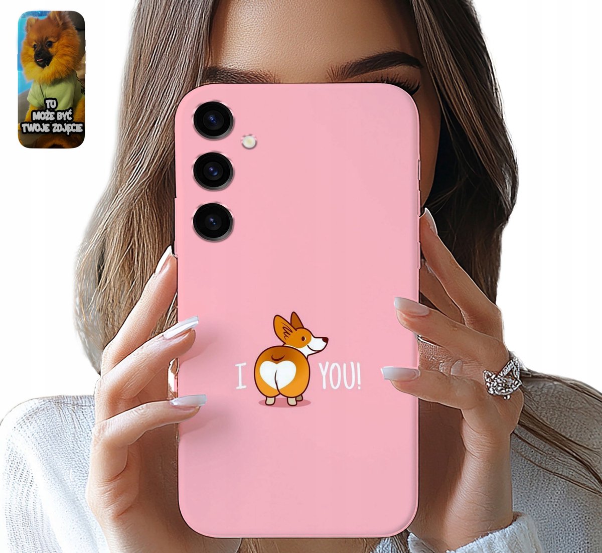 Samsung Galaxy S24 hoesje met hondenprint voor dames, 'I Love You'.