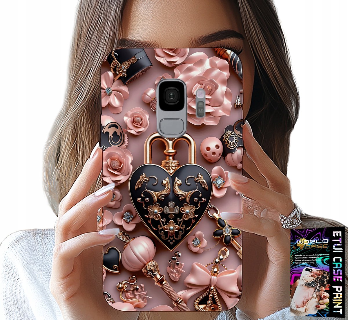 HOESJE VOOR SAMSUNG GALAXY S9 - HOESJE MET HARTJE EN HANGSLOTMOTIEF MET FOLIE