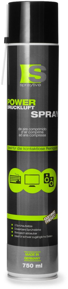 Spraytive 1x 750ml power persluchtspray persluchtreiniger met 100mm spuitrietje pc reinigingsset toetsenbord computer camera