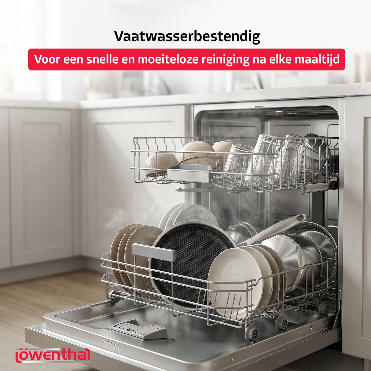 Koekenpannenset 3delig Ø 20, 24, 28 cm - PFAS Vrij & PTFE Vrij - RVS Honingraat - Inductie, Elektrisch, Keramisch & Gas - Hexagon Anti Aanbak Pan Krasvrij - Koudgrepen - Oven tot 280°C - Duurzame Keramische Coating - Keukengerei - Koken - Löwenthal — cadeau in Koken & Dineren - foto 8