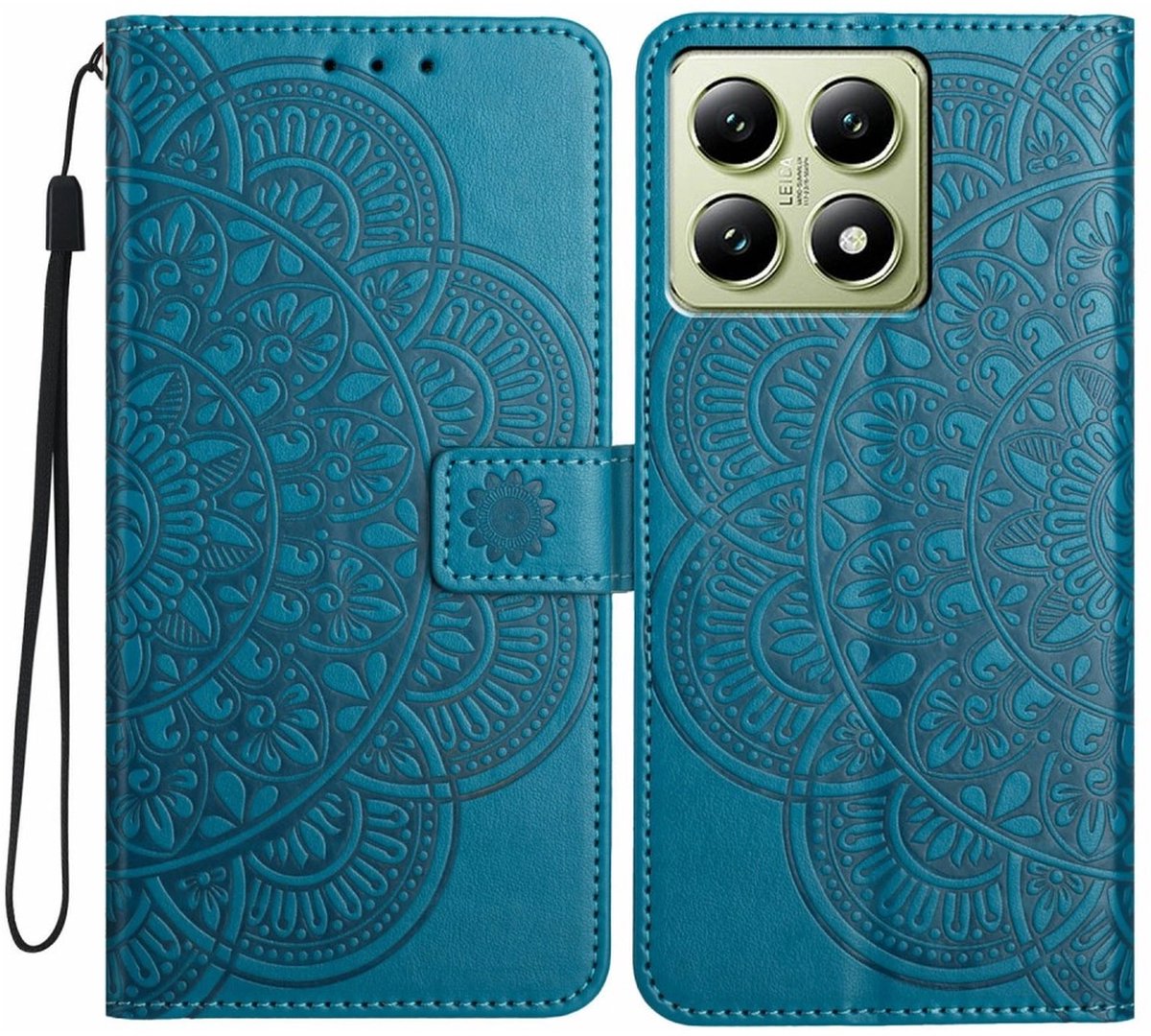 Mandala Book Case Geschikt voor Xiaomi 15T Pro - Hoesje met Pasjeshouder Blauw