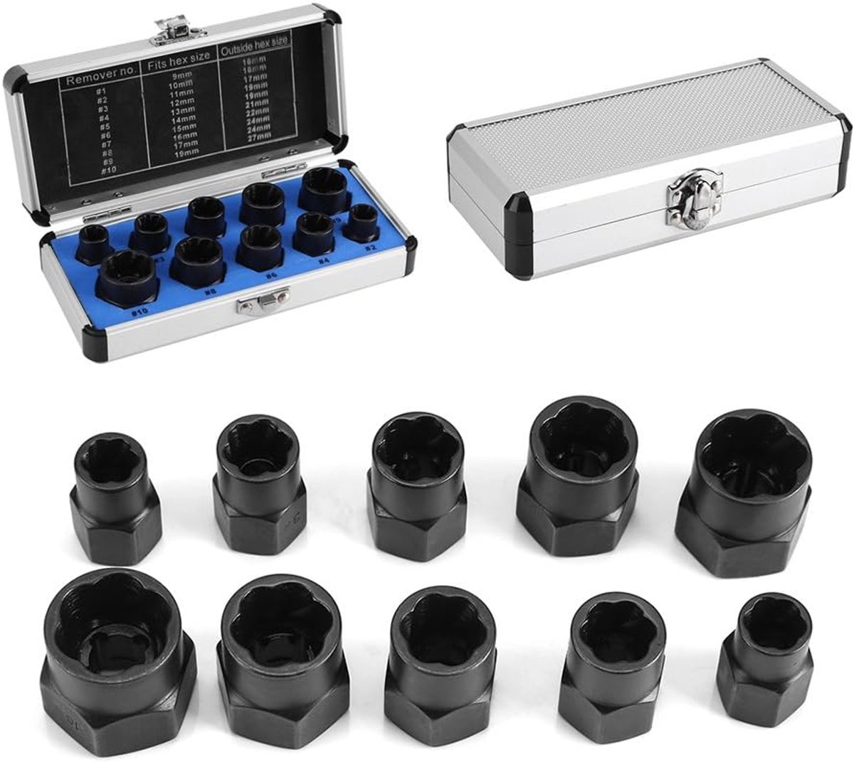 Ronte - Dopsleuteltrekker 10-delig set voor beschadigde schroeven - Moerverwijderaar Extractor 9-19 mm
