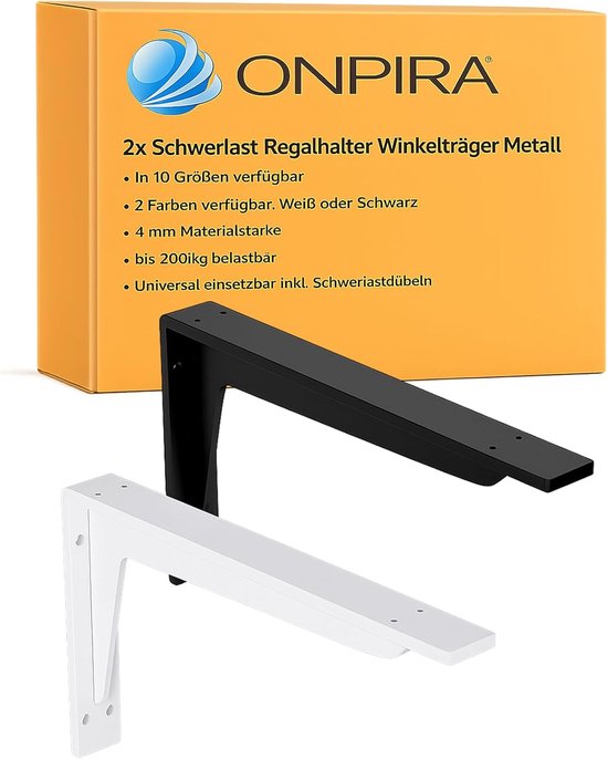 Zware plankensteunen wit 290x145mm, stevige stalen beugels met hoge draagkracht tot 200 kg, zelf monteren