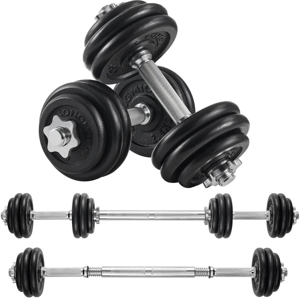 NordHaus Verstelbare Dumbbells Set - Halterset 30 kg - 2-in-1 Gewichten met Halterfunctie - Antislip Grip & Stalen Constructie