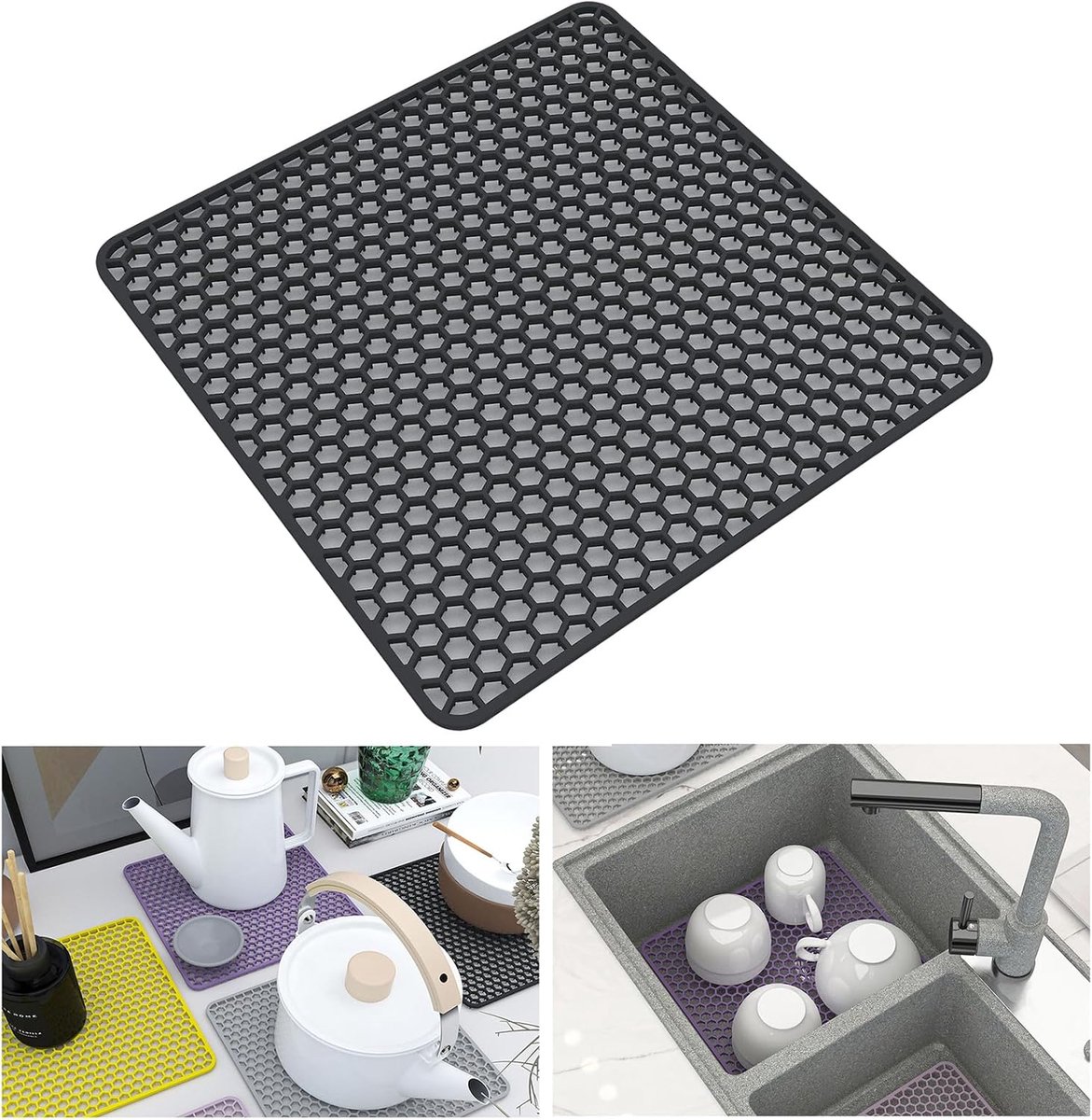 Gootsteenmat - Keukenmat - Keukenbescherming - Hittebestendig Antislip - 345 cm - Zwart