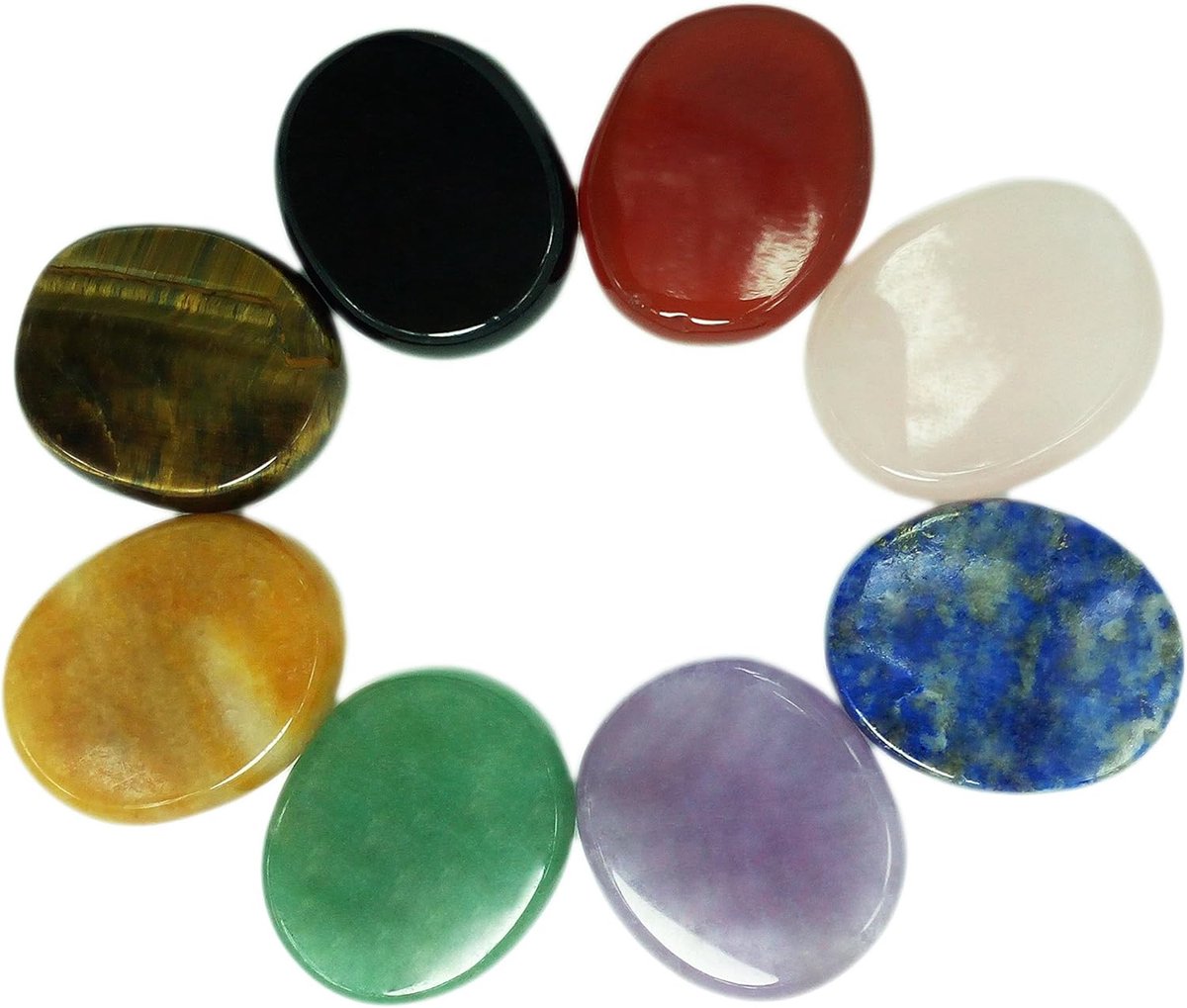 Chakra Stenen Set - Meditatie Kristallen - Energetisch Balans - 100% Natuurlijk Materiaal - Ovaal Gevormd - Multicolor
