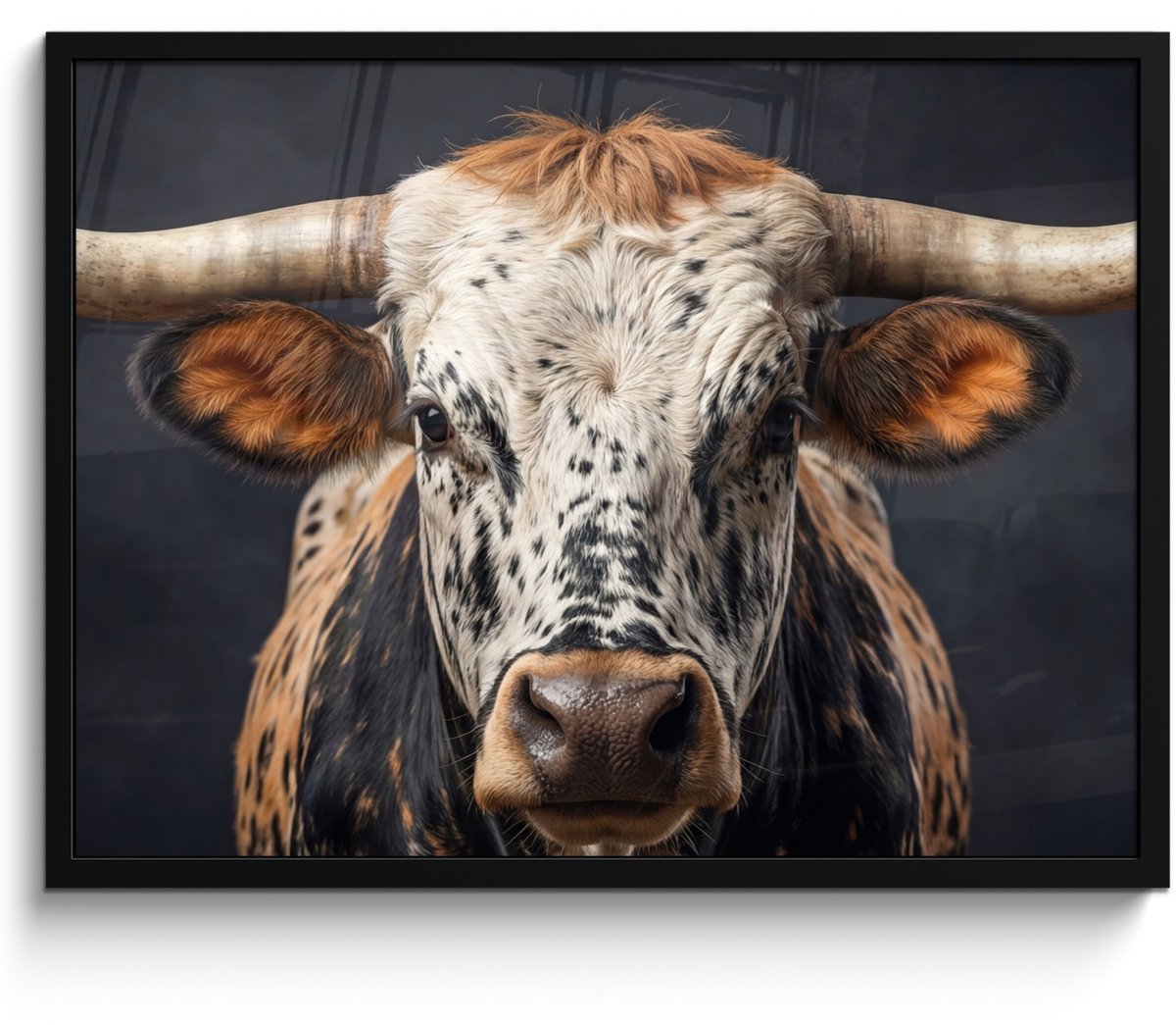 FrameYourWall Poster in lijst - Fotolijst 80x60 cm - Posters - Stier - Kleurrijk - Hoorns - Posterlijst zwart - Decoratie - Wanddecoratie woonkamer - Muurdecoratie slaapkamer
