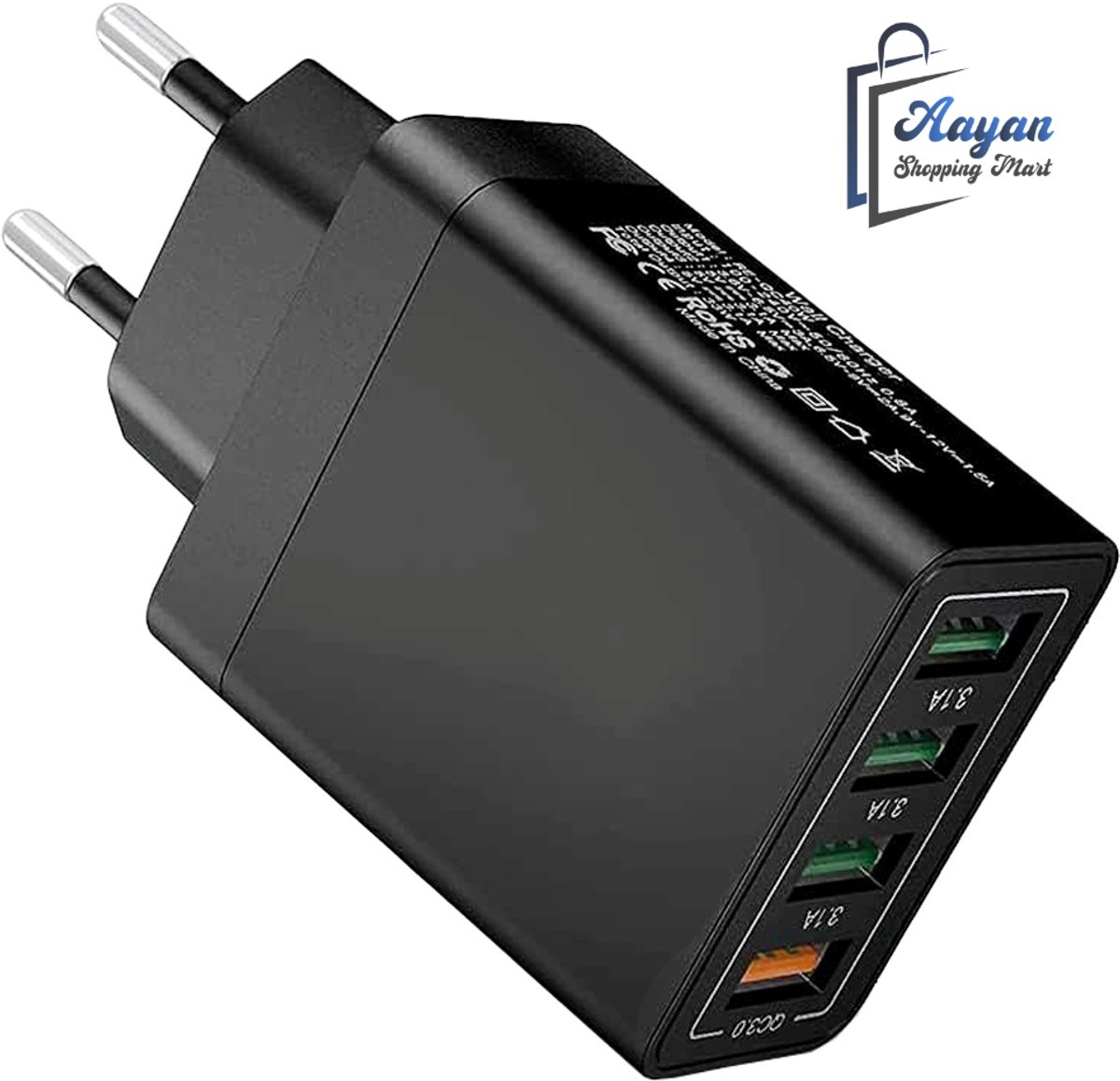 USB Oplader 4 Poorten – Quick Charge 3.0 Snellader 3.1A – Universeel – Zwart – oplader iphone – oplader samsung – opladers – 44095