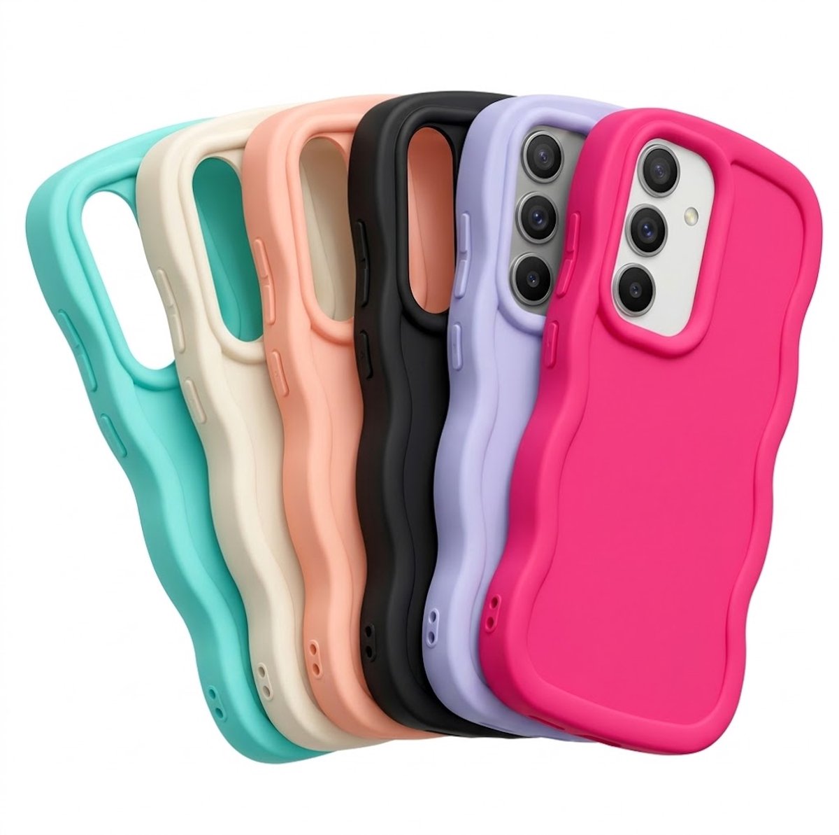 Meer kleurige siliconen telefoon hoesje set geschikt voor Samsung A17 dames en meisjes – 6 stuks backcover met groot camera uitsparing, effen kleuren, flexibel ontwerp