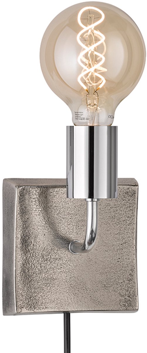 Wandlamp chroom Wandlamp Leeslamp Modern Bedlamp Slaapkamer, snoerschakelaar, metaal nikkel antiek, 1x E27, DxH 13x12 cm