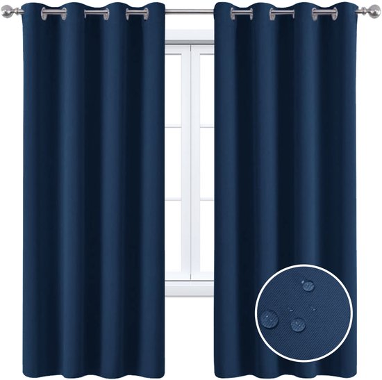 Verduisterende gordijnen, thermisch geïsoleerde korte gordijnen met ringen voor de slaapkamer, zachte gordijnen voor kleine woonkamerramen, 334 x 466 cm, marineblauw, 1 paneel