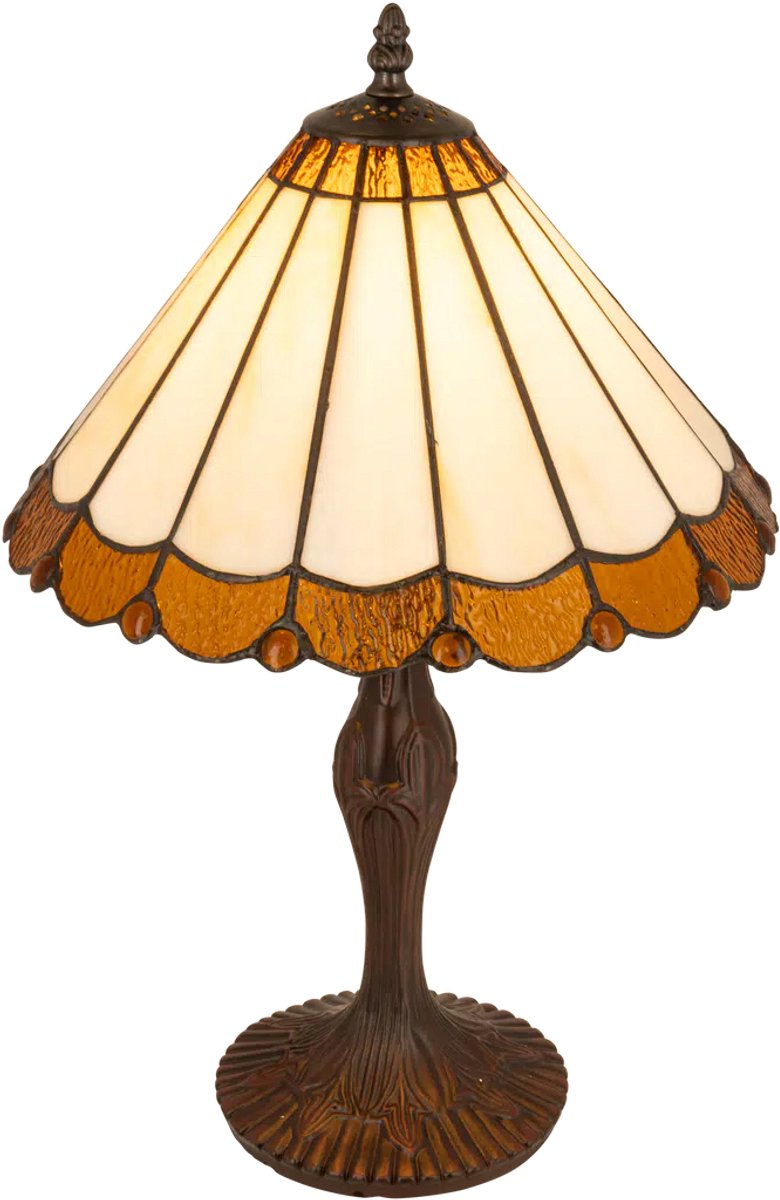 Tiffany tafellamp Klassiek - Crème-amber - Ø 30 cm - Glas in lood - Warm licht - Paneelontwerp | RORUVERA
