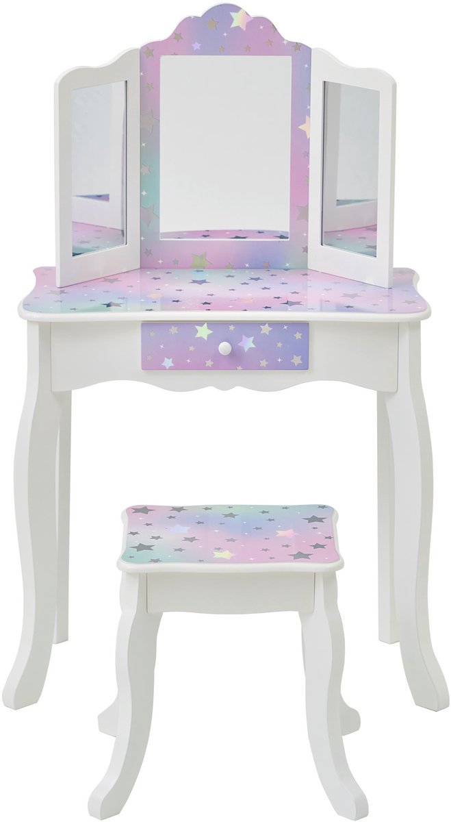 Teamson Kids Houten Kaptafel Kinderen - Tafel en Stoel Set - Sterren - Wit/Lilac