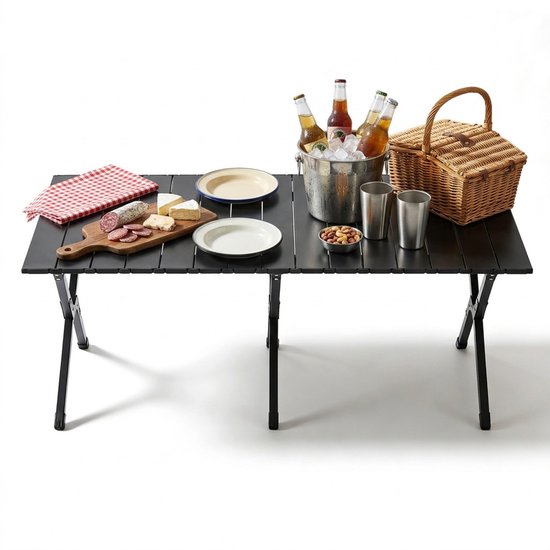 Campingtafel - 120x44x60 cm - zwart - opvouwbaar van Merkloos — afbeelding 2