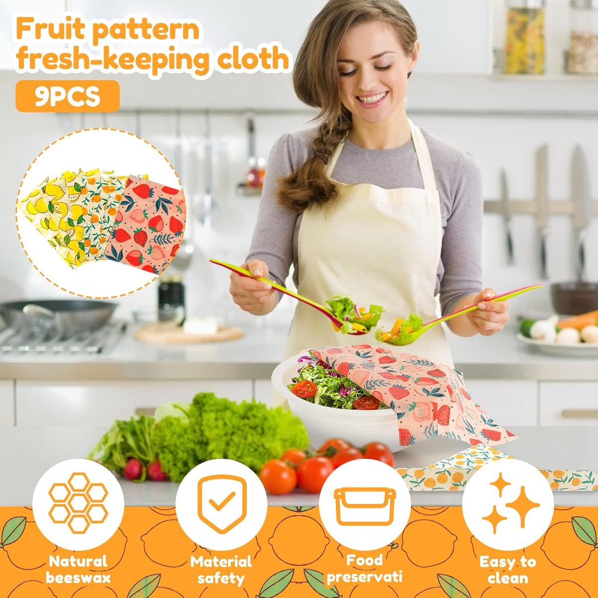 Bijenwas Doeken - 9 Stuks Bijenwas Wraps voor Voedsel - Plastic-Free Alternative to Cling Film - Herbruikbaar - Milieuvriendelijk Duurzaam Voedsel Wraps - voor Vershouding, Broodgisting en Opslag - Organic Beeswax Food Wraps Set — cadeau in Kookcadeaus - foto 3