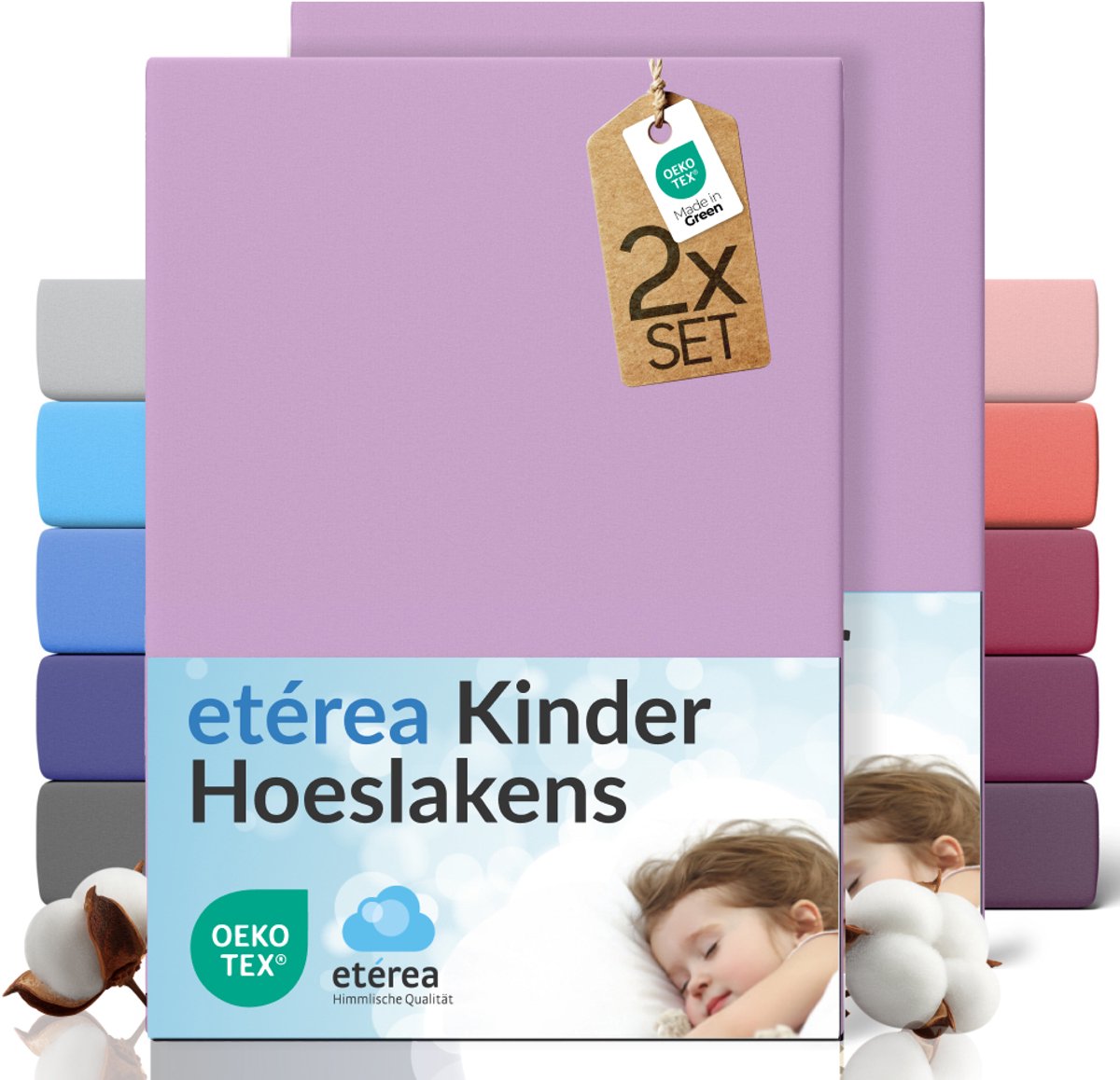 etérea Jersey hoeslaken kinderen 2-pack 80x160-80x180 cm (hoek 20 cm) 100% katoen - Lila