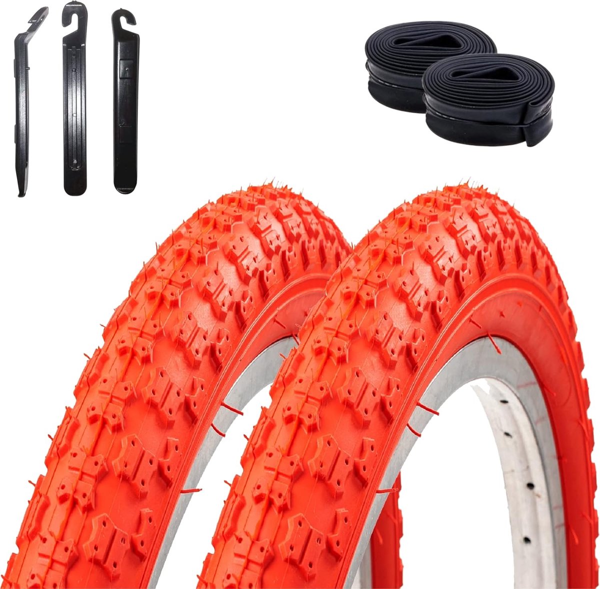 Fietsbanden Set - Banden en Slangen - Fiets Reparatie - Compleet met bandenlichters - 20 x 2.125 inch - Rood