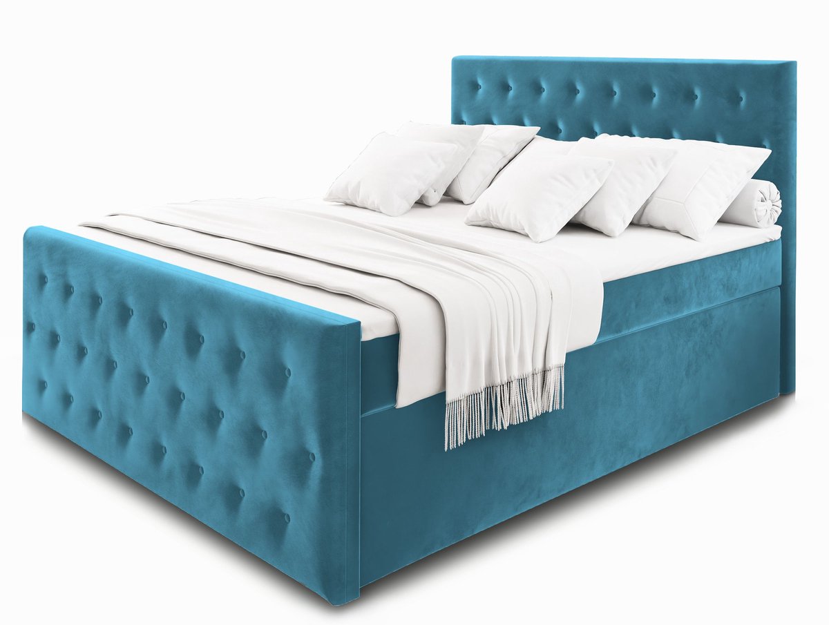 Boxspring FONDI 180x200 cm met matras en topper, bedkasten - Blauw