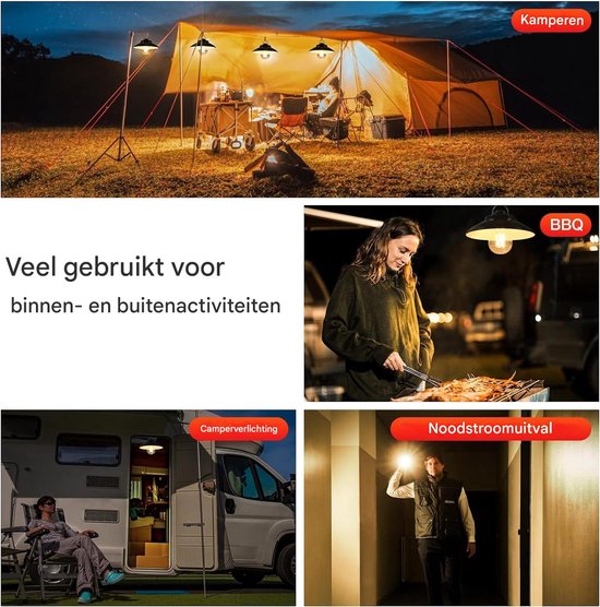 longziming - Kampeerlamp - Camping Lantaarn - Tent Verlichting - Retro ontwerp van aluminium - Twee helderheidsstanden, tot 20 uur batterijduur - IPX4 waterbestendig, geschikt voor buiten - USB-C oplaadbaar, snel en eenvoudig — afbeelding 5